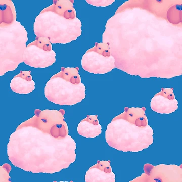 Artwork thumbnail, Capybaras In The Clouds Pattern by SubtleSplit