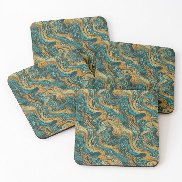 Item preview, Waves with deep turquoise and yellow designed and sold by Niellartshop.