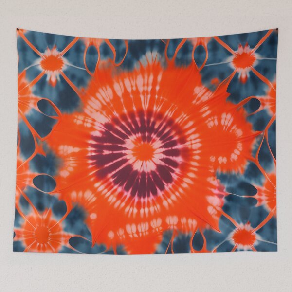 Artikelvorschau, Orange & Indigo Tie Dye Shibori Muster - Sunburst Tie Dye Muster, entworfen und verkauft von Tamas Das.