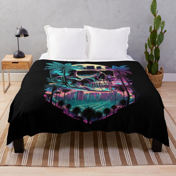Item preview, Synthwave Skull Sunset Palm Tree City designed and sold by SamuraiSwords.
