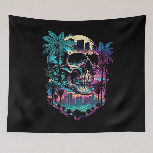 Item preview, Synthwave Skull Sunset Palm Tree City designed and sold by SamuraiSwords.