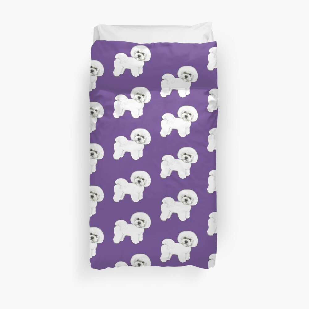 Bichon Frise dog on Ultraviolet, Pantone Ultraviolet Duvet Cover