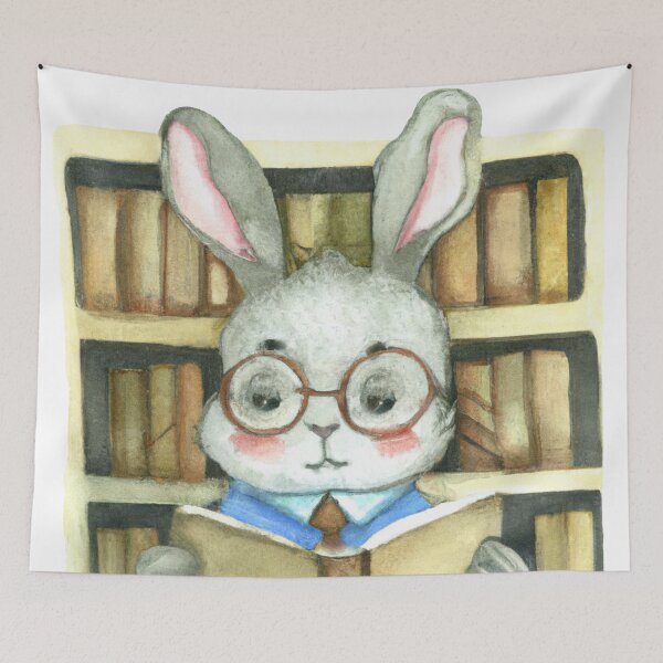 Item preview, Smart rabbit reading a book-Edited AI generated art designed and sold by Frostp.