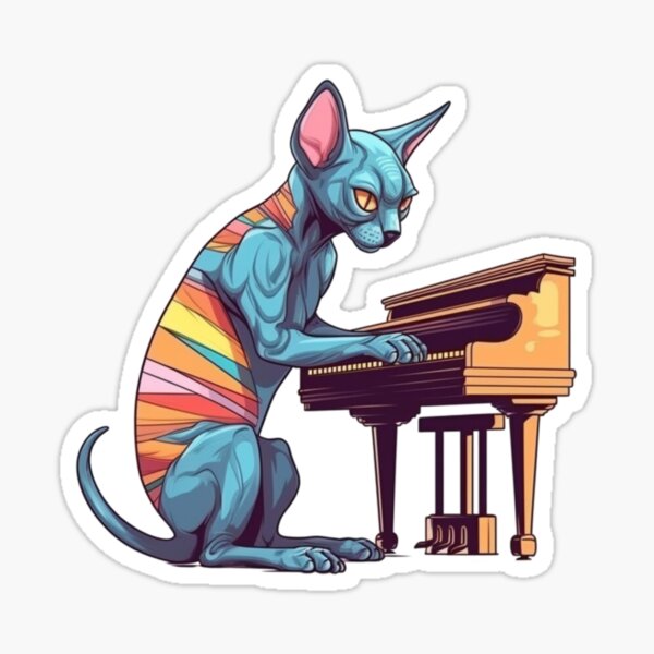 Cut Sphynx Cat Playing Piano Cute and Musical Artwork
