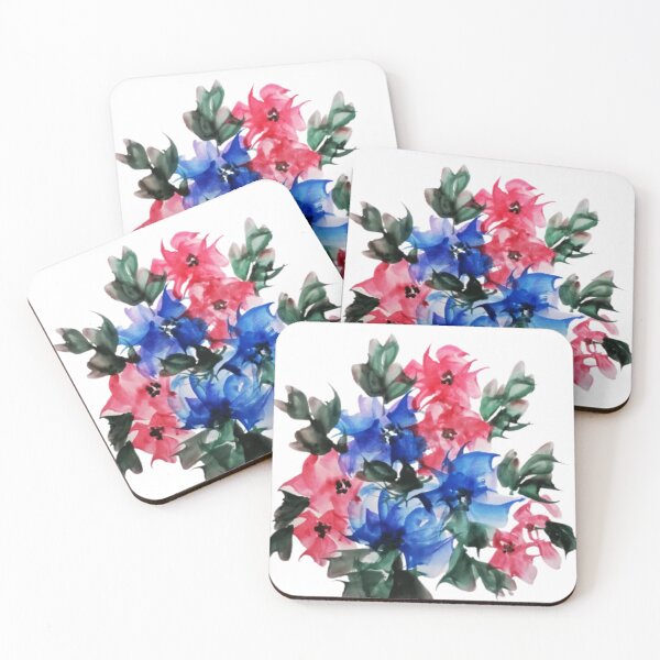 Item preview,  light-pink, blue flowers and leaves in a distinct view of dark-pink hue over its petals designed and sold by Nature  Nblossom.