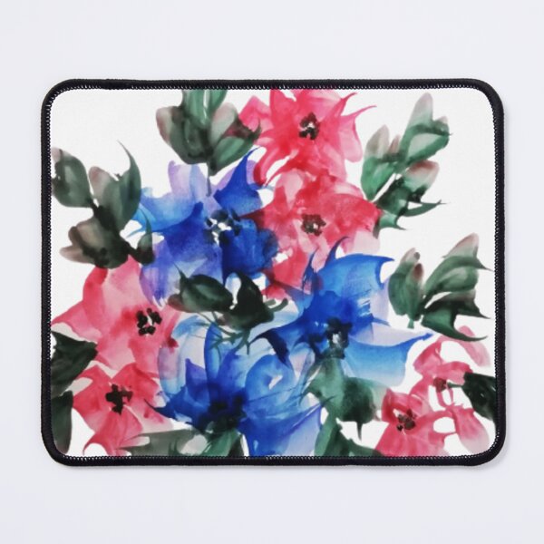 Item preview,  light-pink, blue flowers and leaves in a distinct view of dark-pink hue over its petals designed and sold by Nature  Nblossom.