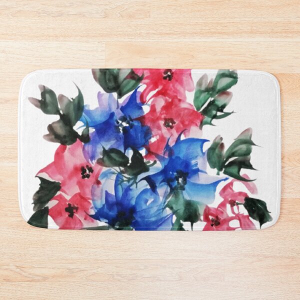 Item preview,  light-pink, blue flowers and leaves in a distinct view of dark-pink hue over its petals designed and sold by Nature  Nblossom.