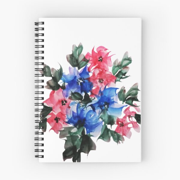 Item preview,  light-pink, blue flowers and leaves in a distinct view of dark-pink hue over its petals designed and sold by Nature  Nblossom.