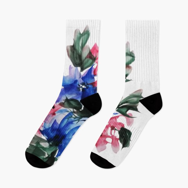 Item preview,  light-pink, blue flowers and leaves in a distinct view of dark-pink hue over its petals designed and sold by Nature  Nblossom.