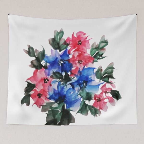 Item preview,  light-pink, blue flowers and leaves in a distinct view of dark-pink hue over its petals designed and sold by Nature  Nblossom.