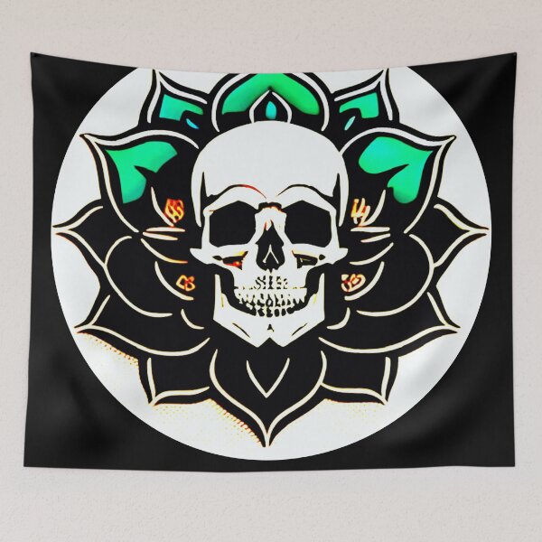 Item preview, Skull framed in Aqua Lotus Flower Blossom designed and sold by McCallnWaldo.
