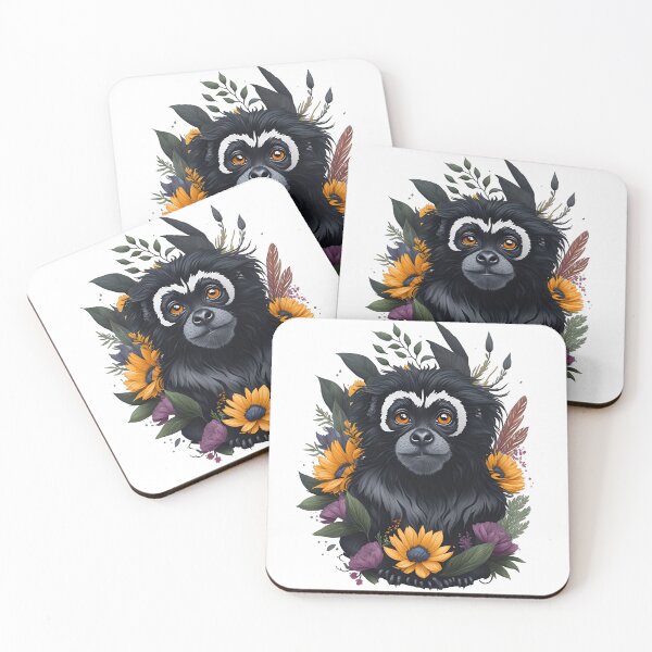 Item preview, Cute Black Tamarin Face Watercolor Art with Floral Splashes designed and sold by AndyNgn.