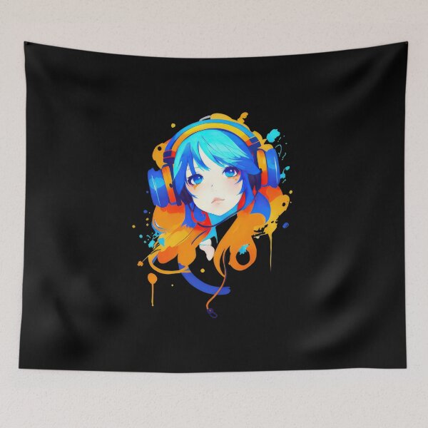 Item preview, Cute anime girl wearing headphones designed and sold by Aiartly.
