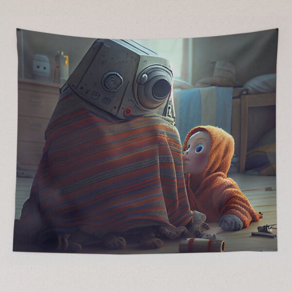 Item preview, Investigating Under the Robots Blanket Digital Painting designed and sold by CodeAndColors.