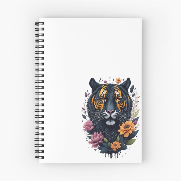Aperçu de l'œuvre Joli tigre noir entouré de fleurs et de feuilles colorées à l'aquarelle créée et vendue par AndyNgn.