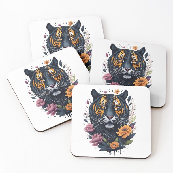 Item preview, Cute Black Tiger surrounded by colorful flowers and leaves in watercolor designed and sold by AndyNgn.