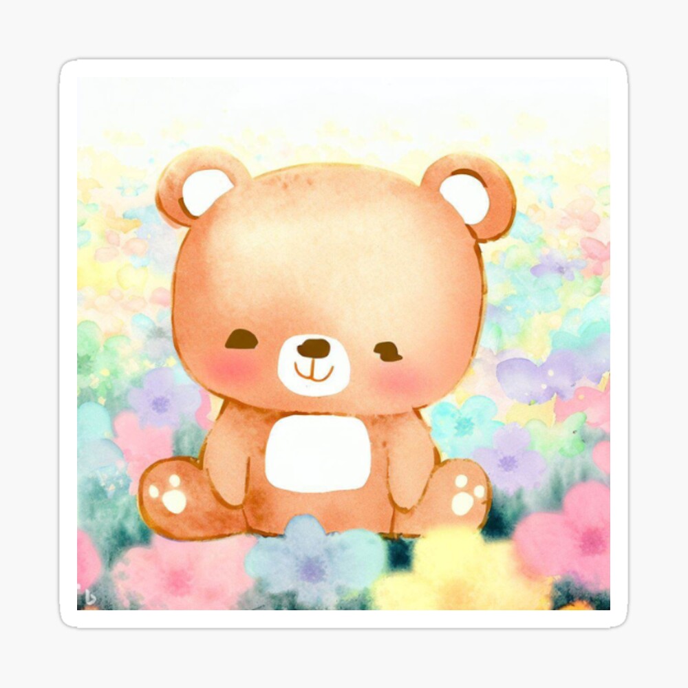 Watercolor Whimsy: Cute Bear in a Springtime Flower Field - Whimscritters  Design | Sticker