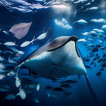 Vorschaubild zum Design Manta Jellyfish and Tuna Schooling Digital Painting von CodeAndColors