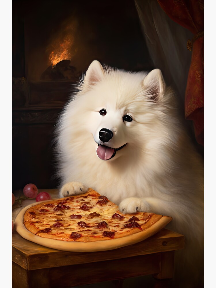 Samoyed Enjoying Pizza | Sticker