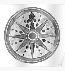 Watercolor Compass gray Poster