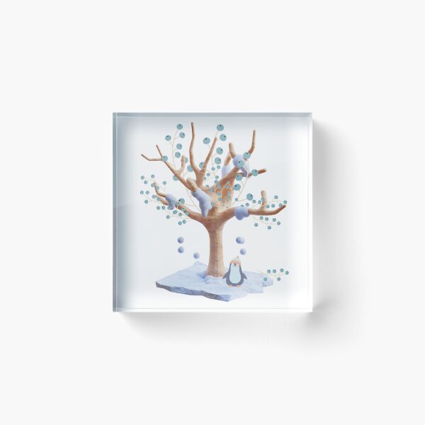 Item preview, Penguin wearing winter hat under winter tree with winter florals designed and sold by JadeNeststudio.