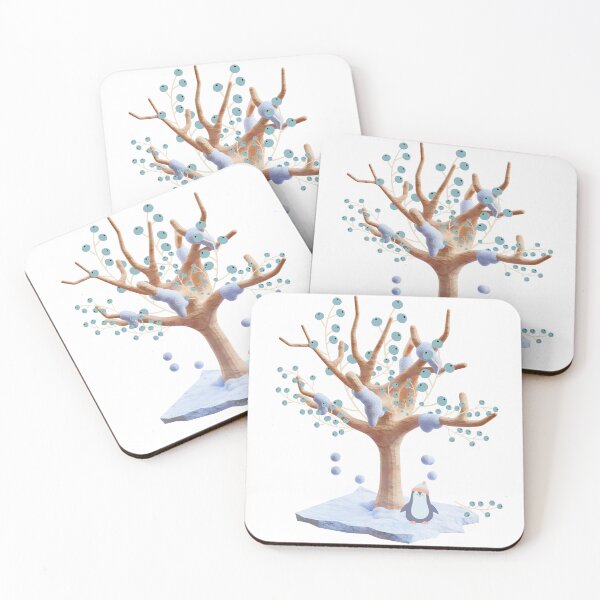 Item preview, Penguin wearing winter hat under winter tree with winter florals designed and sold by JadeNeststudio.
