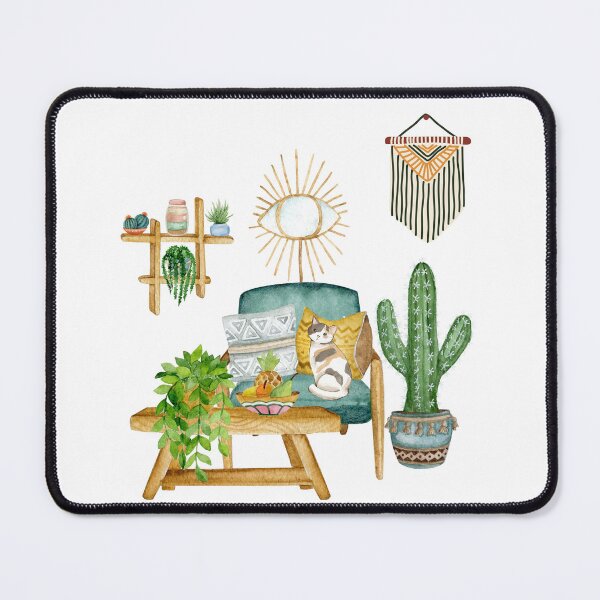 Item preview, Calico Cat and Cactus in SouthWest Boho Living Room Watercolor Artwork designed and sold by BohemiWANDERS.
