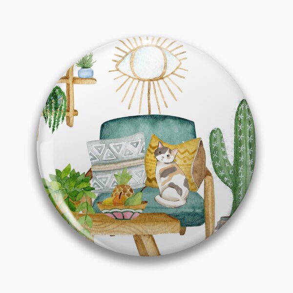 Item preview, Calico Cat and Cactus in SouthWest Boho Living Room Watercolor Artwork designed and sold by BohemiWANDERS.