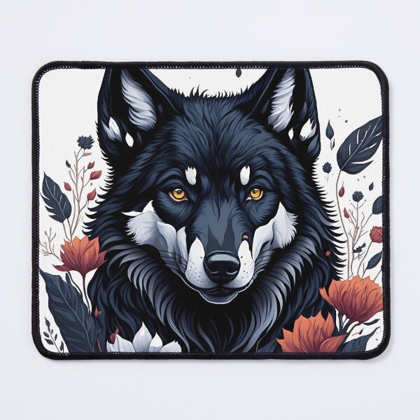 Item preview, Lindo arte de acuarela de lobo negro con flores y hojas - Alta calidad designed and sold by AndyNgn.