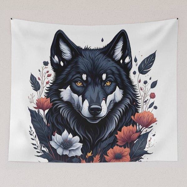 Item preview, Cute Black Wolf Watercolor Art with Flowers and Leaves - High Quality designed and sold by AndyNgn.