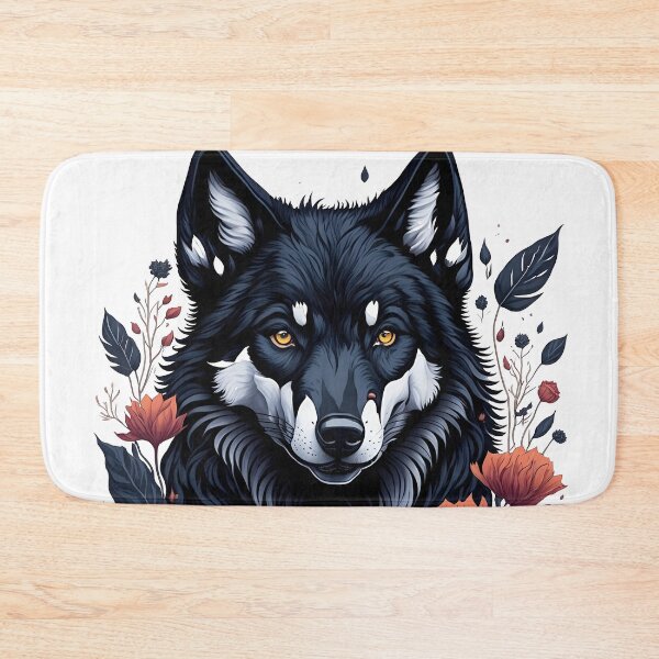 Item preview, Cute Black Wolf Watercolor Art with Flowers and Leaves - High Quality designed and sold by AndyNgn.