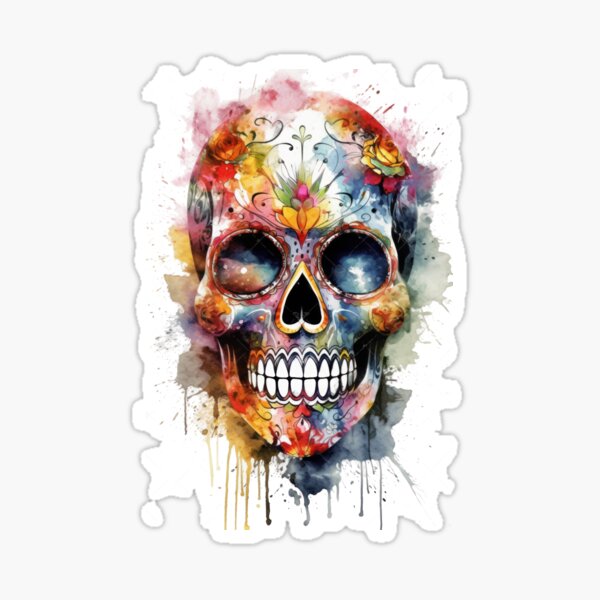 Item preview, Mexican Colored Skull watercolor artistic painting, Sugar Skull. designed and sold by viking75store.