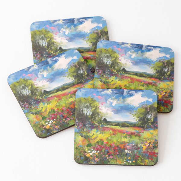 Item preview, Painterly image of English landscape with blooming wildflowers designed and sold by AIArtShopPro.