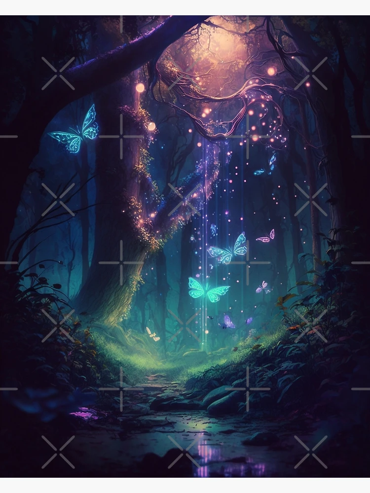 Butterflies in Enchanted Forest: Woodland Magic Poster for Sale by