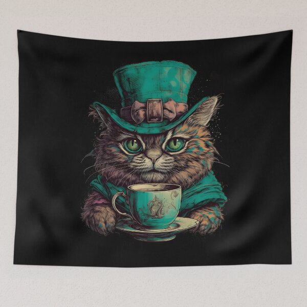 Item preview, Steampunk Cat & Coffee Lover Retro Alice in Wonderland designed and sold by AIWanderer.