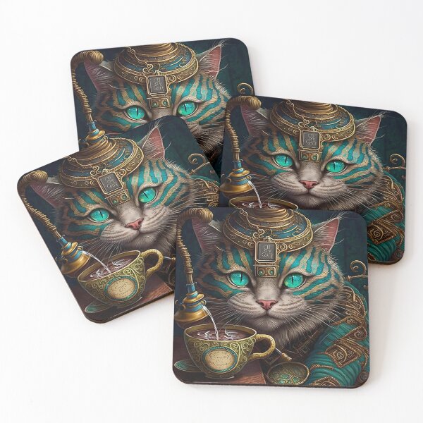 Item preview, Steampunk Cat & Tea Retro Alice in Wonderland designed and sold by AIWanderer.