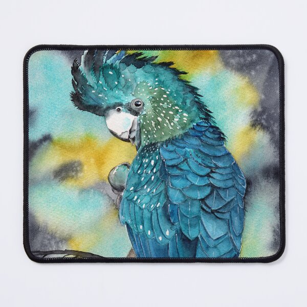 Item preview, Watercolor red tailed black cockatoo sitting on olive branches designed and sold by MaryWatercolor.