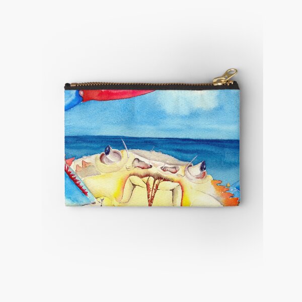 Item preview, Watercolor illustration of colorful blue crab on a sand seashore designed and sold by MaryWatercolor.