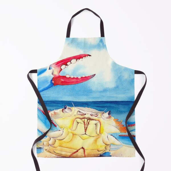 Item preview, Watercolor illustration of colorful blue crab on a sand seashore designed and sold by MaryWatercolor.