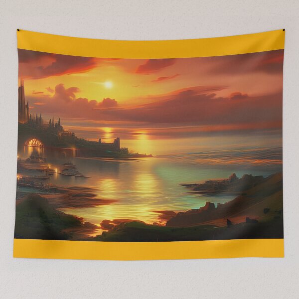Item preview, Medieval harbor at sunset designed and sold by ZarliaShop.