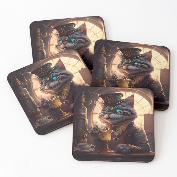 Item preview, Steampunk Cheshire Cat & Coffee Retro Alice in Wonderland designed and sold by AIWanderer.