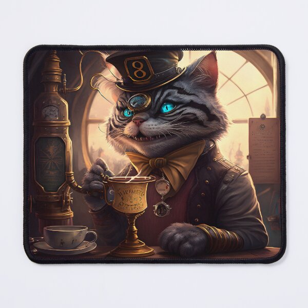 Item preview, Steampunk Cheshire Cat & Coffee Retro Alice in Wonderland designed and sold by AIWanderer.