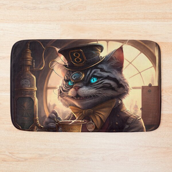 Item preview, Steampunk Cheshire Cat & Coffee Retro Alice in Wonderland designed and sold by AIWanderer.
