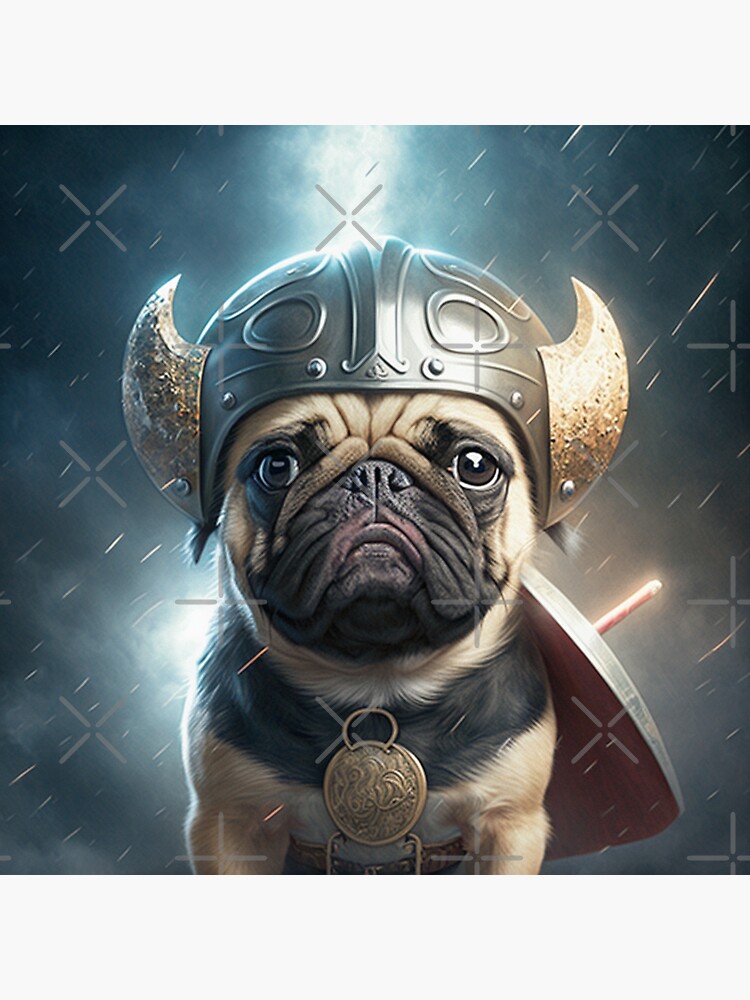 Thumbnail 3 of 3, Sticker, Pugtastic Journey: Pug Thor Collection designed and sold by ShoppingWarrior.