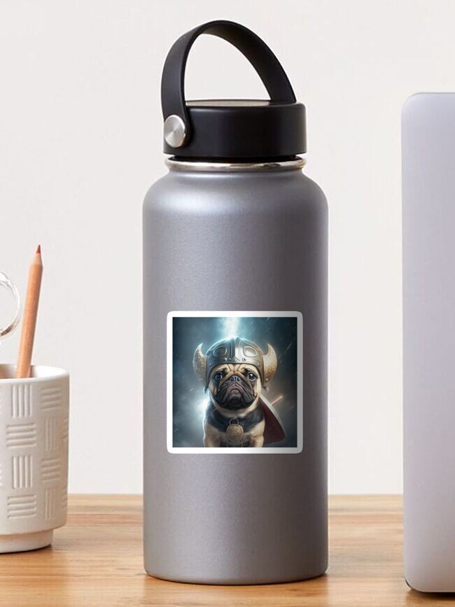 Thumbnail 1 of 3, Sticker, Pugtastic Journey: Pug Thor Collection designed and sold by ShoppingWarrior.