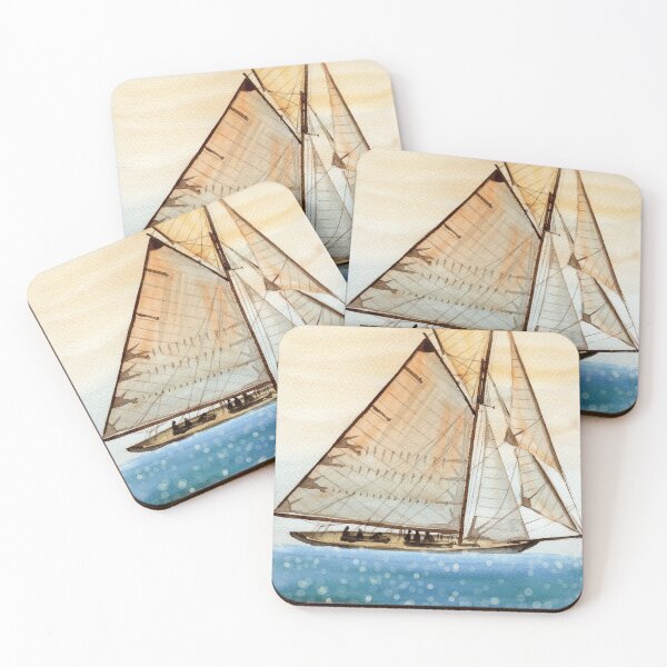 Item preview, Watercolor illustration of sailing ship in blue sparkling sea designed and sold by MaryWatercolor.