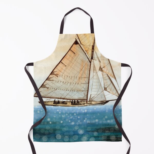 Item preview, Watercolor illustration of sailing ship in blue sparkling sea designed and sold by MaryWatercolor.