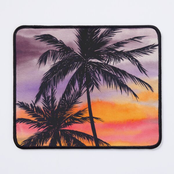 Item preview, Watercolor silhouettes of two palm trees on sunset designed and sold by MaryWatercolor.