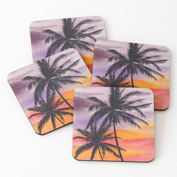 Item preview, Watercolor silhouettes of two palm trees on sunset designed and sold by MaryWatercolor.