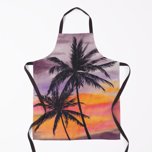 Item preview, Watercolor silhouettes of two palm trees on sunset designed and sold by MaryWatercolor.